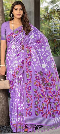 Casual, Traditional Purple and Violet color Saree in Cotton fabric with Bengali Weaving work : 1945096