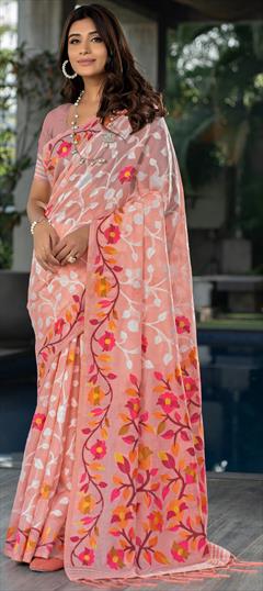 Casual, Traditional Pink and Majenta color Saree in Cotton fabric with Bengali Weaving work : 1945101