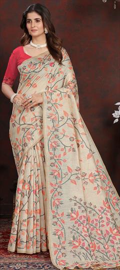 Reception, Wedding Pink and Majenta color Saree in Cotton fabric with Bengali Weaving work : 1945106