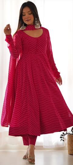 Festive, Reception Pink and Majenta color Salwar Kameez in Faux Georgette fabric with Anarkali Lehariya work : 1945122