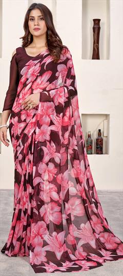 Casual Red and Maroon color Saree in Faux Georgette fabric with Classic Floral, Printed work : 1945413