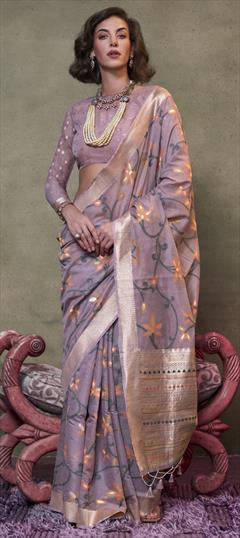 Festive, Traditional Purple and Violet color Saree in Cotton fabric with Bengali Weaving work : 1945421