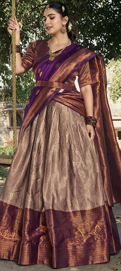 Festive, Reception Beige and Brown color Lehenga in Jacquard fabric with Flared Weaving, Zari work : 1945438