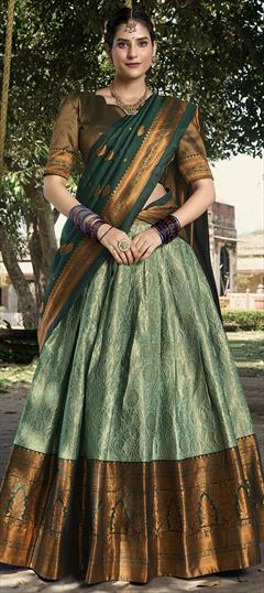 Festive, Reception Green color Lehenga in Jacquard fabric with Flared Weaving, Zari work : 1945444