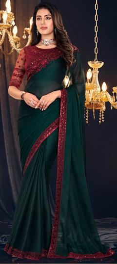 Engagement, Reception, Wedding Green color Saree in Georgette fabric with Classic Embroidered, Resham, Sequence, Thread work : 1945451