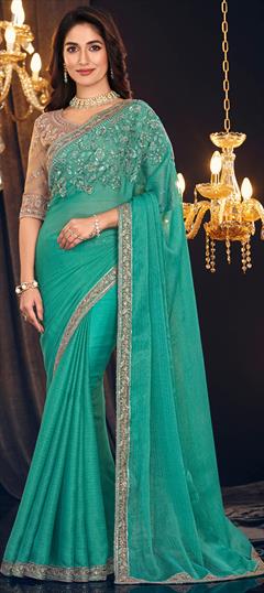 Engagement, Reception, Wedding Green color Saree in Georgette fabric with Classic Embroidered, Resham, Sequence, Thread work : 1945458