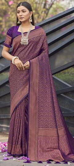 Reception, Traditional, Wedding Purple and Violet color Saree in Banarasi Silk fabric with South Weaving work : 1945459