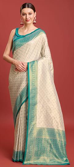 Reception, Traditional, Wedding Blue color Saree in Kanchipuram Silk fabric with South Weaving work : 1945464