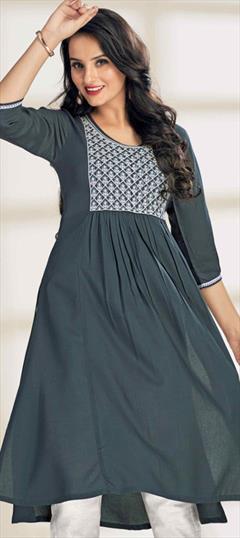 Casual Black and Grey color Kurti in Rayon fabric with Anarkali Embroidered, Resham, Thread work : 1945500