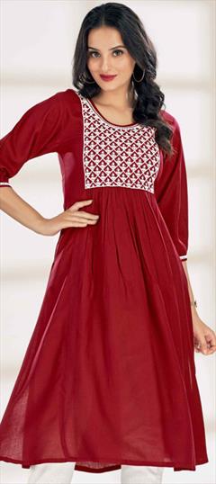 Casual Red and Maroon color Kurti in Rayon fabric with Anarkali Embroidered, Resham, Thread work : 1945501