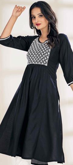 Casual Black and Grey color Kurti in Rayon fabric with Anarkali Embroidered, Resham, Thread work : 1945512
