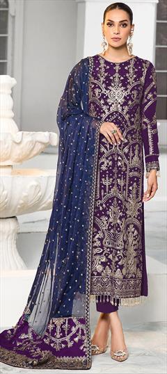 Festive, Reception Purple and Violet color Salwar Kameez in Faux Georgette fabric with Pakistani, Straight Embroidered, Sequence work : 1945524