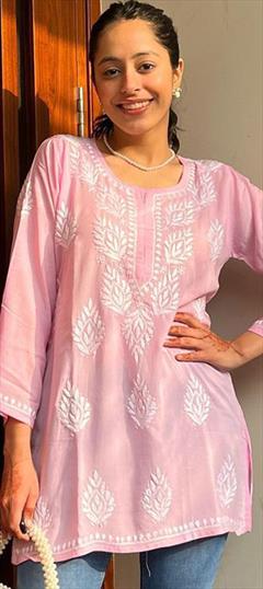 Casual Pink and Majenta color Kurti in Rayon fabric with Straight Embroidered, Thread work : 1945534