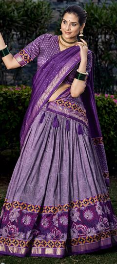 Festive, Reception Purple and Violet color Lehenga in Tussar Silk fabric with Flared Floral, Foil Print work : 1945552