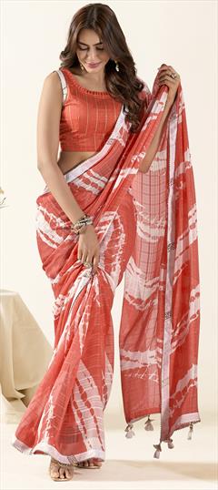 Festive, Reception Red and Maroon color Saree in Georgette fabric with Classic Lace, Printed, Tye n Dye work : 1945556