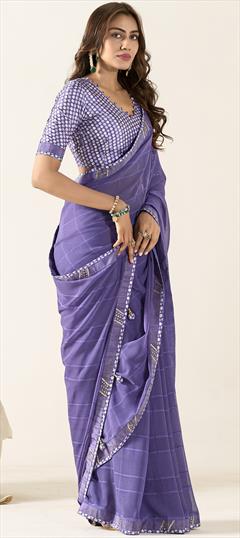 Festive, Reception Purple and Violet color Saree in Georgette fabric with Classic Bandhej, Lace, Printed work : 1945558
