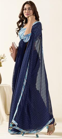 Festive, Reception Blue color Saree in Georgette fabric with Classic Lace, Printed work : 1945563