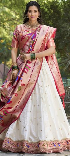 Festive, Reception White and Off White color Lehenga in Jacquard fabric with Flared Weaving work : 1945689