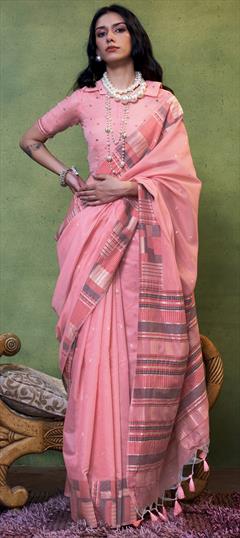 Festive, Traditional Pink and Majenta color Saree in Handloom fabric with Bengali Weaving work : 1945836
