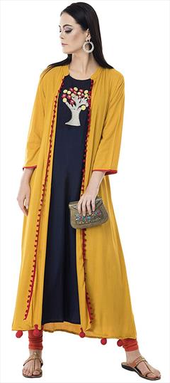 Festive, Party Wear Black and Grey, Yellow color Salwar Kameez in Rayon fabric with Embroidered work : 1945941