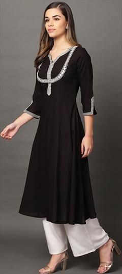 Festive, Party Wear Black and Grey color Salwar Kameez in Rayon fabric with Embroidered work : 1945943