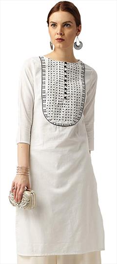 Summer White and Off White color Kurti in Rayon fabric with Straight Embroidered work : 1945961