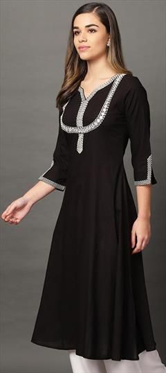Summer Black and Grey color Kurti in Rayon fabric with Anarkali Embroidered work : 1945965