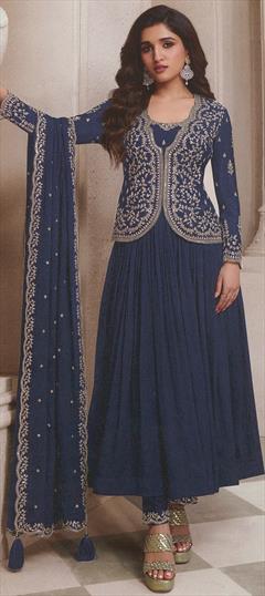 Festive, Reception Blue color Salwar Kameez in Art Silk fabric with Anarkali Embroidered, Thread work : 1945991