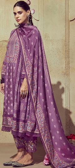 Festive, Party Wear Pink and Majenta color Salwar Kameez in Muslin fabric with Pakistani, Straight Border, Digital Print work : 1946018