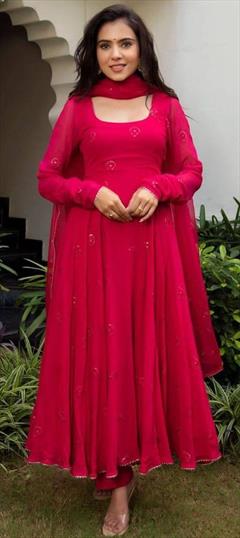 Festive, Party Wear, Reception Red and Maroon color Salwar Kameez in Georgette fabric with Anarkali Printed work : 1946025