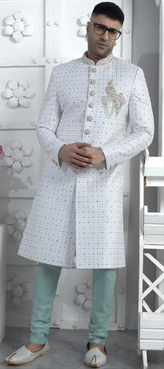 Wedding White and Off White color Sherwani in Georgette fabric with Embroidered, Sequence, Thread, Zardozi work : 1946060