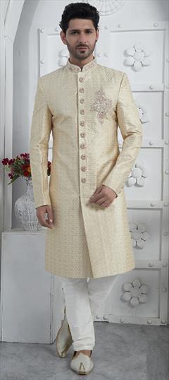Wedding White and Off White color Sherwani in Georgette fabric with Embroidered, Patch, Sequence, Thread, Zardozi work : 1946063