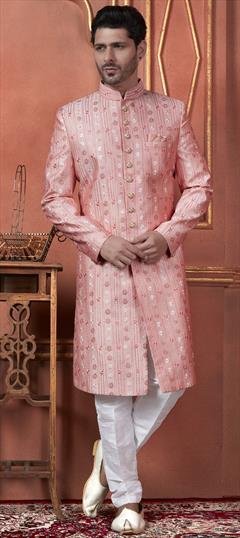 Wedding Pink and Majenta color Sherwani in Art Silk fabric with Embroidered, Sequence, Thread work : 1946100