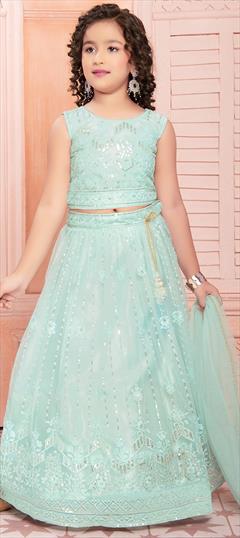 Party Wear Blue color Kids Lehenga in Net fabric with Embroidered, Sequence work : 1946136