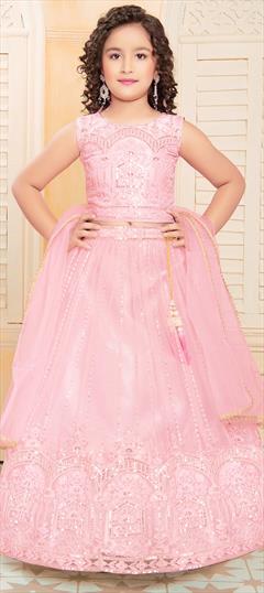 Party Wear Pink and Majenta color Kids Lehenga in Net fabric with Embroidered, Sequence work : 1946137