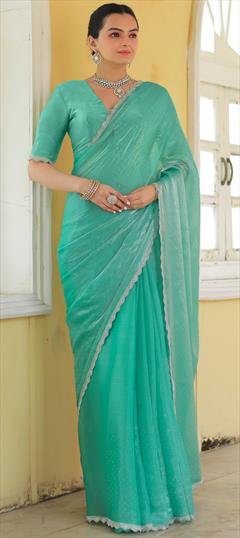 Festive, Traditional Green color Saree in Art Silk fabric with Classic Lace, Stone, Zircon work : 1946167
