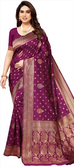 Festive, Traditional Purple and Violet color Saree in Jacquard fabric with South Weaving work : 1946380