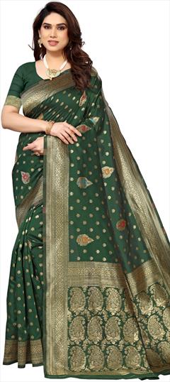 Festive, Traditional Green color Saree in Jacquard fabric with South Weaving work : 1946383