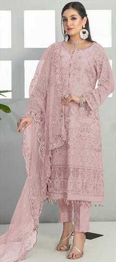 Festive, Party Wear Pink and Majenta color Salwar Kameez in Faux Georgette fabric with Pakistani, Straight Embroidered, Resham, Thread work : 1946398