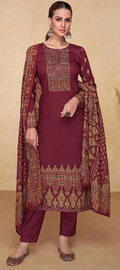 Festive, Party Wear Red and Maroon color Salwar Kameez in Cotton fabric with Pakistani, Straight Digital Print, Embroidered work : 1946430