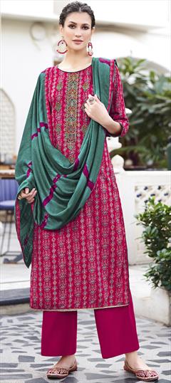 Festive, Party Wear, Reception Pink and Majenta color Salwar Kameez in Rayon fabric with Palazzo, Straight Embroidered, Printed work : 1946590