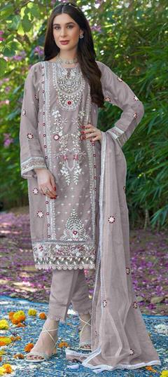 Festive, Party Wear Pink and Majenta color Salwar Kameez in Organza Silk fabric with Pakistani, Straight Embroidered, Sequence work : 1946604