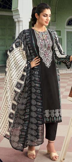 Festive, Reception Black and Grey color Salwar Kameez in Lawn fabric with Pakistani, Straight Digital Print, Embroidered work : 1946605