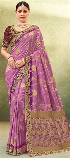 Festive, Traditional, Wedding Purple and Violet color Saree in Silk fabric with South Embroidered, Thread, Weaving, Zari work : 1946627
