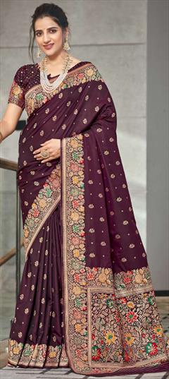 Reception, Traditional, Wedding Red and Maroon color Saree in Silk fabric with South Weaving, Zari work : 1946641