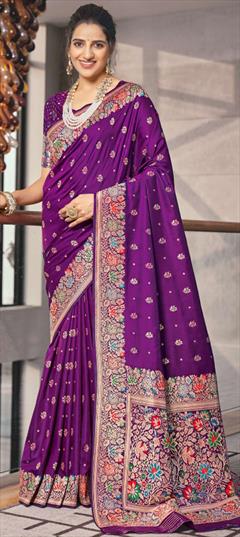 Reception, Traditional, Wedding Purple and Violet color Saree in Silk fabric with South Weaving, Zari work : 1946651