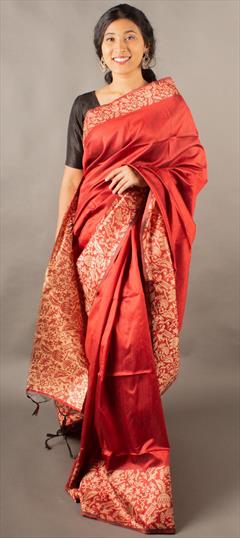 Party Wear, Traditional Red and Maroon color Saree in Raw Silk fabric with South Weaving work : 1946791