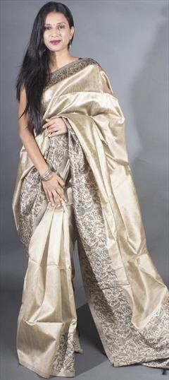 Party Wear, Traditional White and Off White color Saree in Raw Silk fabric with South Weaving work : 1946794