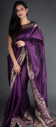 Party Wear, Traditional Purple and Violet color Saree in Raw Silk fabric with South Weaving work : 1946795