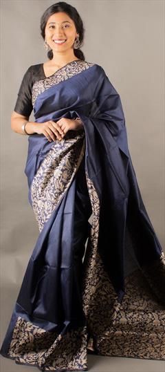Party Wear, Traditional Blue color Saree in Raw Silk fabric with South Weaving work : 1946796